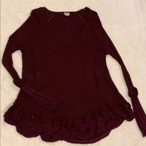 Burgundy Free People oversized thermal shirt